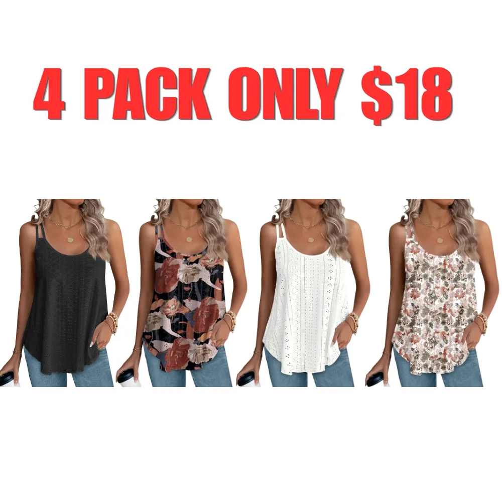 Womens Tank Tops Spaghetti Strap Camisoles Eyelet Embroidery Scoop Neck Tops