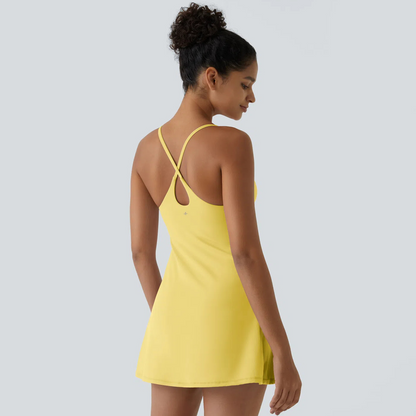 Summer Specials - Backless 2-in-1 Flare Workout Dress With Shorts Underneath