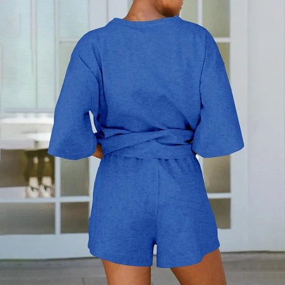 Pajama Sets 3/4 Sleeve Oversized Tops And Elastic Waist Shorts