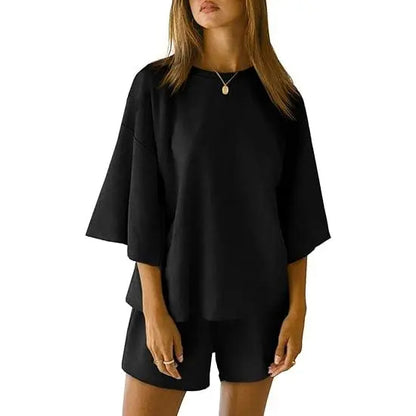 Pajama Sets 3/4 Sleeve Oversized Tops And Elastic Waist Shorts