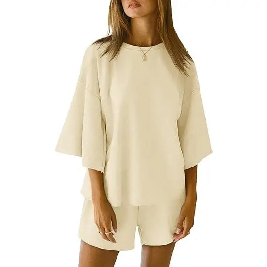 Pajama Sets 3/4 Sleeve Oversized Tops And Elastic Waist Shorts