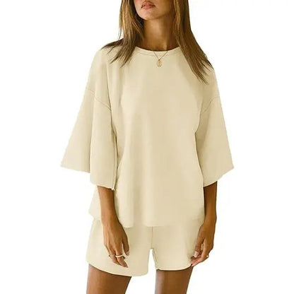 Pajama Sets 3/4 Sleeve Oversized Tops And Elastic Waist Shorts