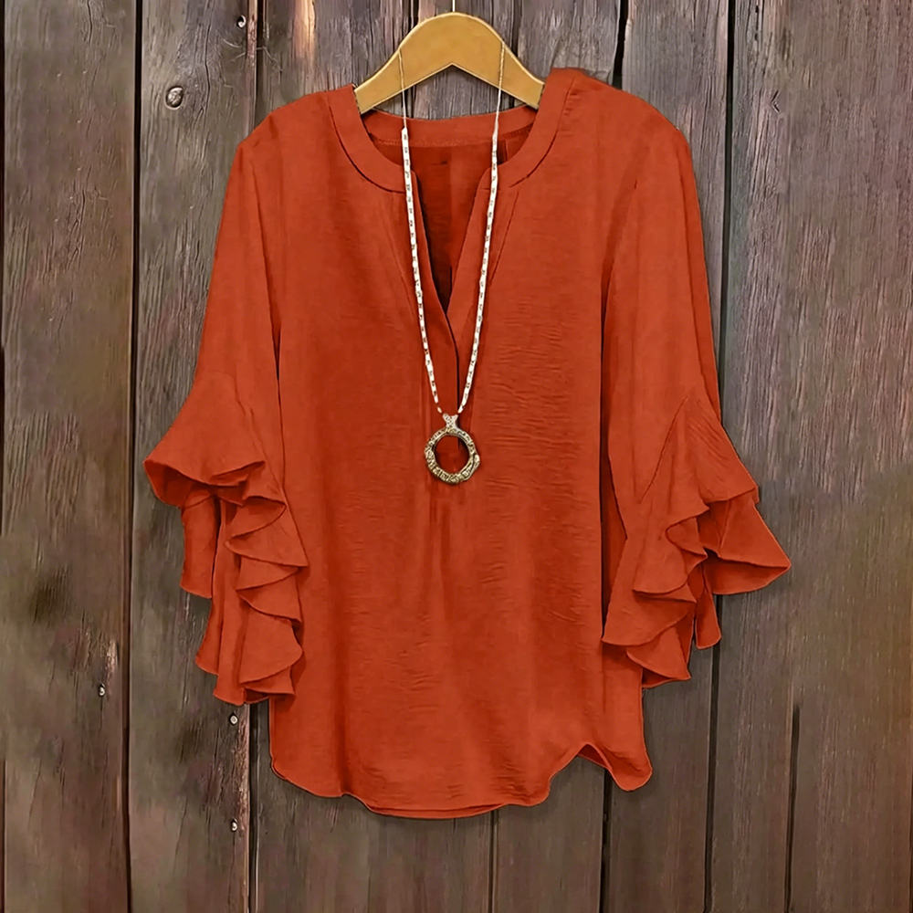 Plus Size Ruffle Sleeve V-Neck Shirt Top