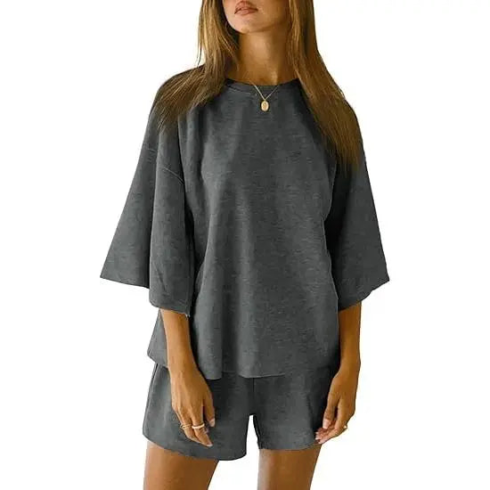 Pajama Sets 3/4 Sleeve Oversized Tops And Elastic Waist Shorts