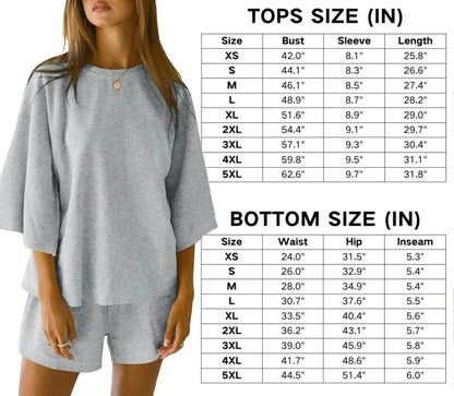 Pajama Sets 3/4 Sleeve Oversized Tops And Elastic Waist Shorts